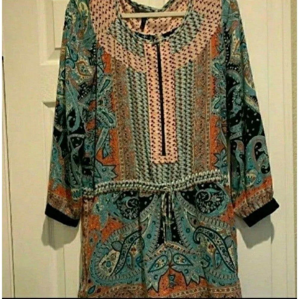 BCBGMAXAZRIA ROMPER BOHEMIAN TURQUOISE PRINT WOMENS MEDIUM NWOT